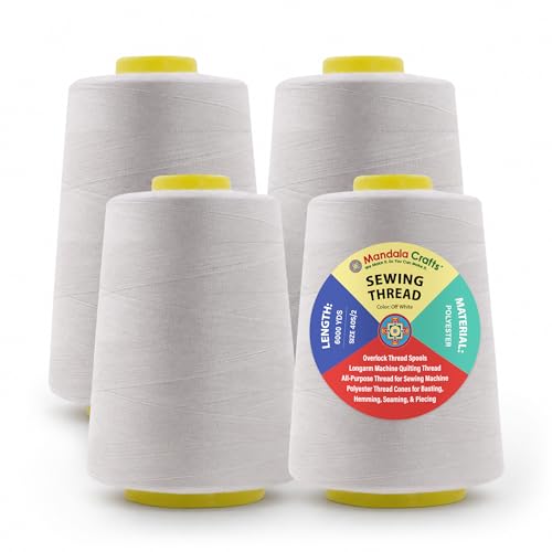 40S 2 Off White Polyester 4 Pack of Serger Threads Cones (72000 Foot)