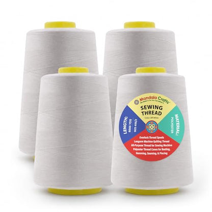 40S 2 Off White Polyester 4 Pack of Serger Threads Cones (72000 Foot)