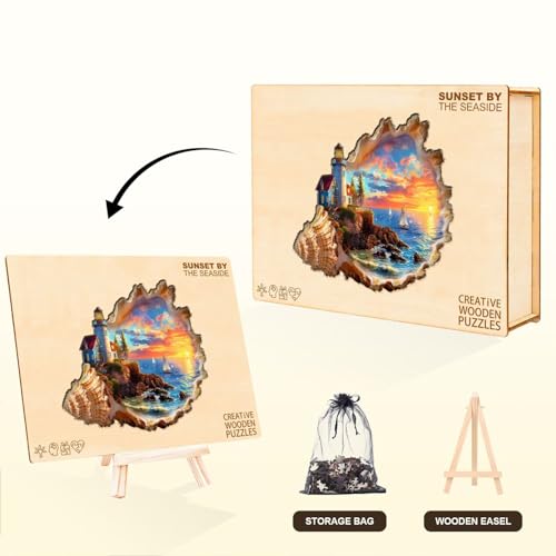 Sunset by The Seaside Puzzles Adults Gifts Wooden 85 Pieces 8.5 * 8in