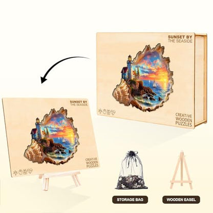 Sunset by The Seaside Puzzles Adults Gifts Wooden 155 Pieces 11.4 * 10.7in