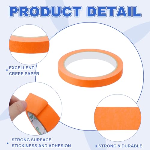 Masking Tape 0.5 Inch x 21 Yard Painter's Tape Orange Paint Tapes for DIY Crafts Arts Drawing Decoration Labeling Car Painting Artist Teachers