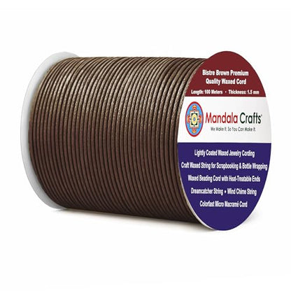 1.5mm Bistre Brown Waxed Cord (327 Foot)