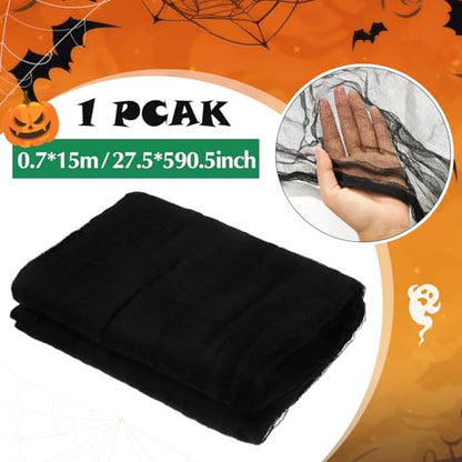 Halloween Cheese cloth 29.92 x 590.55 Black Cheesecloth Roll for Crafts Large Cotton Muslin Gauze Fabric for Halloween Outdoor & Indoor Spooky Decoration