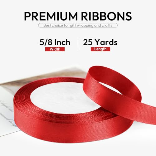5 8 Inch 25 Yards Satin Ribbon Red (75 Foot)