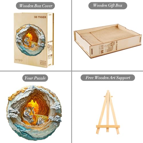 3D Cute Tiger Puzzles Adults Gifts for Women Men Wooden 100 Pieces 8.5 * 8.5in