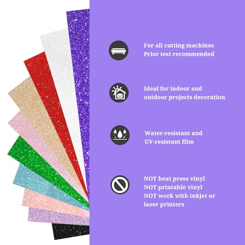 Shimmer Vinyl Glitter Adhesive Sheets for Craft Cutter 12" x 12" 10 Sheets (10 Count)