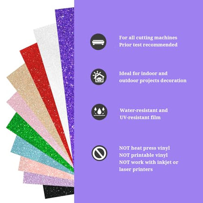 Shimmer Vinyl Glitter Adhesive Sheets for Craft Cutter 12" x 12" 10 Sheets (10 Count)