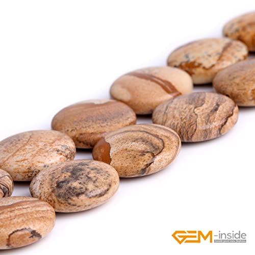 GEM Inside Natural 20mm Coin Picture Jasper Gemstone Loose Beads Energy Stone Handmade Beads for Jewelry Making Jewelry Beading Supplies for Women