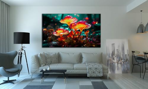 Fantastic Mushrooms Glass Wall Art Oil Painting for Living Room