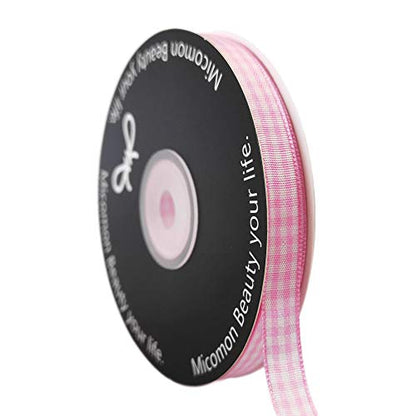 Pink Gingham Plaid Checked Ribbon 25 Yards Each Roll 100% Polyester (75 Feet)