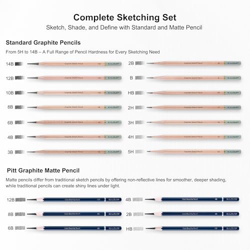 25 Piece Professional Sketch Pencil Set with Matte and Regular Pencils (25 Count)
