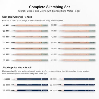 25 Piece Professional Sketch Pencil Set with Matte and Regular Pencils (25 Count)