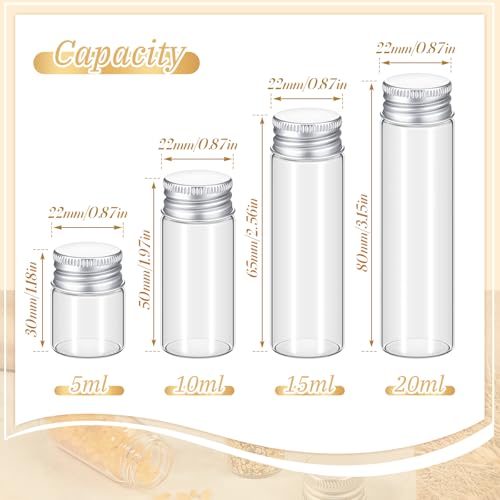 100 Pcs Small Clear Vials Spice Mini Jars with Lids Mini Glass Bottles with Screw Aluminum Metal Caps Tiny Jars Sample Containers for Powder Cream Cosmetic Jewelry Wedding (100 Count)
