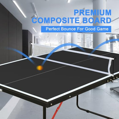 4.5FT/8FT/9FT Mid-Size Table Tennis Table (Black, 4.5FT)