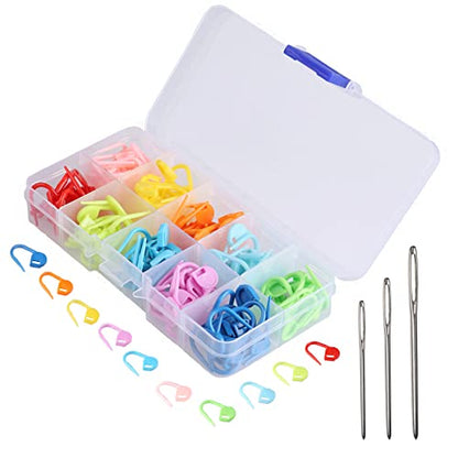 150 Pieces Knitting Crochet Locking Stitch Markers and 3 Big Eye Needles Stitch Needle Clip Counter 10 Colors (153 Count)