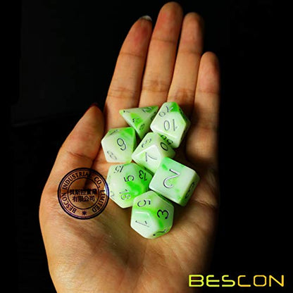 Bescon Glowing Polyhedral RPG Dice Set Luminous Jade
