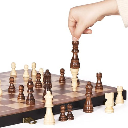 Chess Magnetic Wooden Chess Set 15" Unique Chess Board Game with Chess Pieces Storage Slots