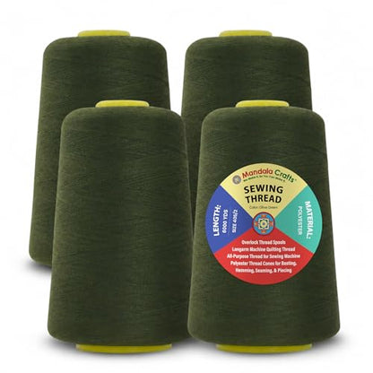 40S 2 Olive Green Polyester 4 Pack of Serger Threads Cones (72000 Foot)