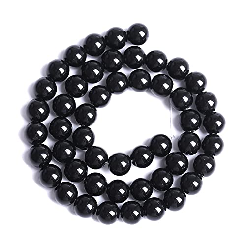 8mm 51pcs Natural Black Agates Onyx Stone Beads Smooth Round Loose Spacer Beads for Jewelry Making DIY Bracelets 15" (16 Count)