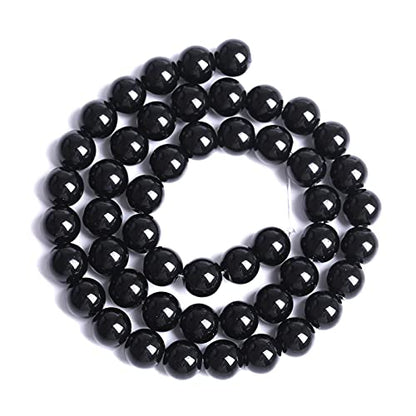 8mm 51pcs Natural Black Agates Onyx Stone Beads Smooth Round Loose Spacer Beads for Jewelry Making DIY Bracelets 15" (16 Count)