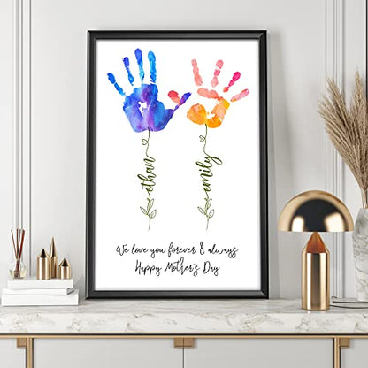 Personalized Mom Gift For Mother's Day Custom Handprint Unframed Poster Wall Art Flower Handprint Gift From Kids For Mom New Mom Custom Name Poster Mom Birthday Pregnancy Announcement Gift