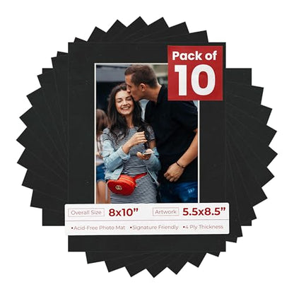 Pack of Ten Acid Free 8x10 Mats Bevel Cut for 5.5x8.5 Photos (10 Count)