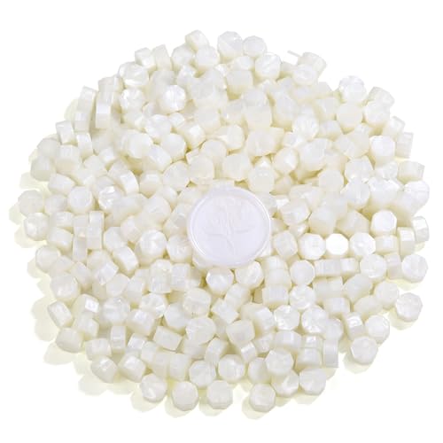 360Pcs Peal White Sealing Wax Beads with 2 Spoons and 4 Tea Candles for Wax Seal Stamps (360 Count)