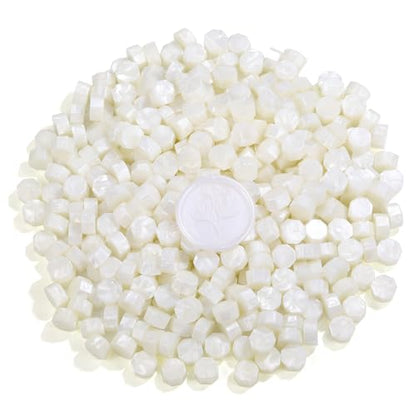 360Pcs Peal White Sealing Wax Beads with 2 Spoons and 4 Tea Candles for Wax Seal Stamps (360 Count)