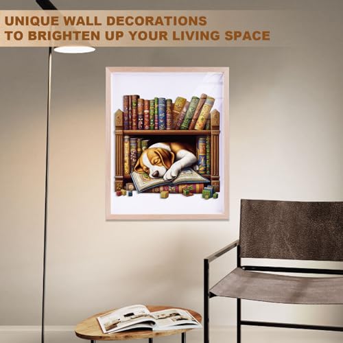 Puppy Dog Puzzles Bookshelf Books Library Shape Puzzle Adults Gifts for Women Men Wooden 200 Pieces 11.4 * 11.4in Wall Decor