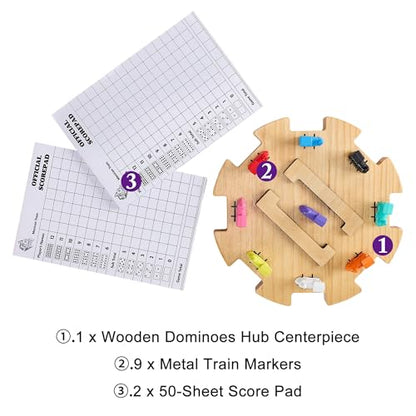 Mexican Train Dominoes Accessories Set with Wooden Hub