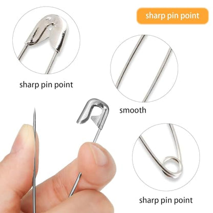 720 Pcs 3 Colors Safety Pins 4 Sizes Strong Safety Pins with Storage Box Assorted for Craft Sewing Art Clothes Jewelry Making (720 Count)