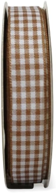 Micomon Khaki and White Woven Edge Plaid Ribbon 100% Polyester Gingham Ribbon 25 Yards Each Roll (5/8"Khaki) - Crafty Corner