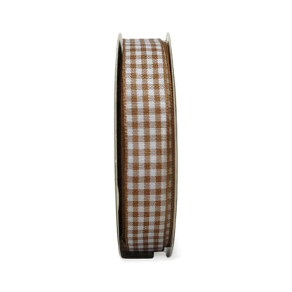 Khaki and White Woven Edge Plaid Ribbon 100% Polyester Gingham Ribbon 25 Yards Each Roll (75 Foot)