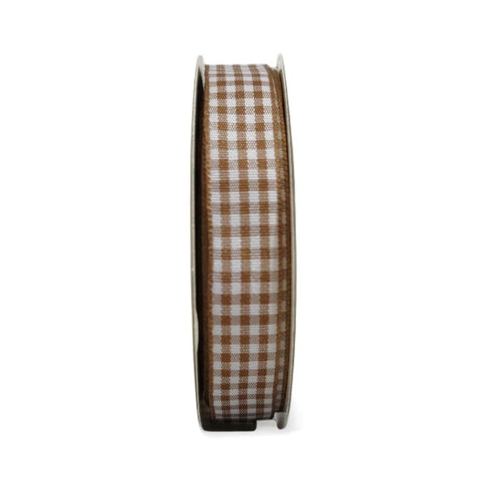 Khaki and White Woven Edge Plaid Ribbon 100% Polyester Gingham Ribbon 25 Yards Each Roll (75 Foot)