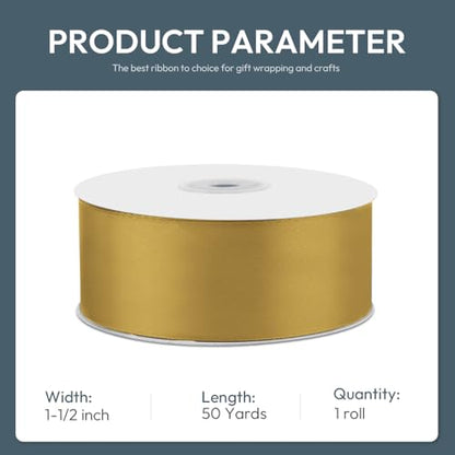 1-1/2" x 50 Yards Golden Satin Ribbon Crafts Gift Wrapping