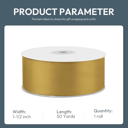1-1/2" x 50 Yards Golden Satin Ribbon Crafts Gift Wrapping