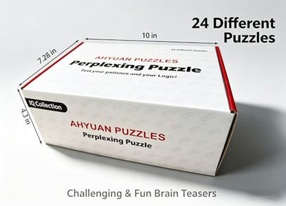24 Packs Large Metal Wire Puzzles Brain Teaser IQ Puzzles with Individual Solution Paper Box Gift Package Educational Puzzle Games Fidget Toys Magic Trick Toy Party Favors for Kids Adults (24 Count)