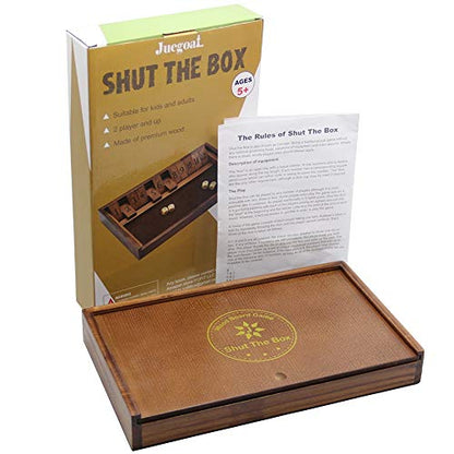 Shut The Box Wooden Board Dice Game with 12 Numbers and Lid for Kids Adults Families (12 Count)