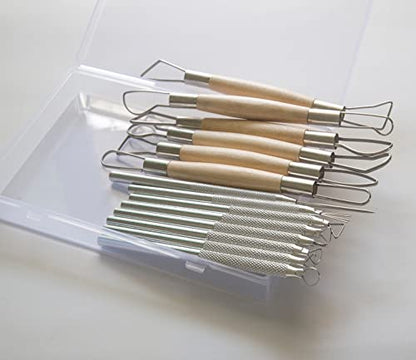 14PCS Ceramic Pottery Clay Ribbon Sculpting Tool Kit with Feather Wire Texture and Needle Detail Tools for Carving (14 Count)