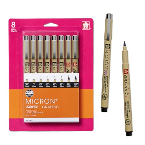 Pigma Micron Graphic & Brush Fineline Pens (8 Count)