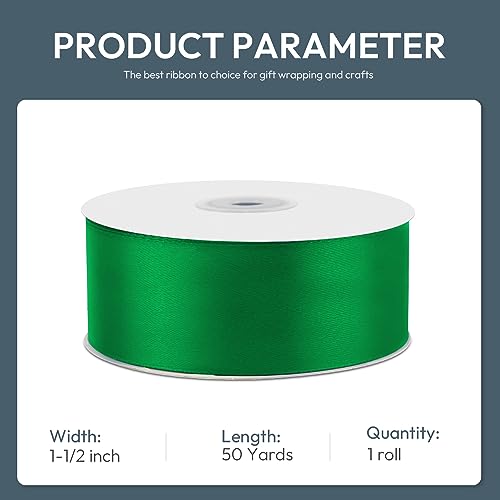 1-1/2" x 50 Yards Green Satin Ribbon Crafts Gift Wrapping (150 Foot)