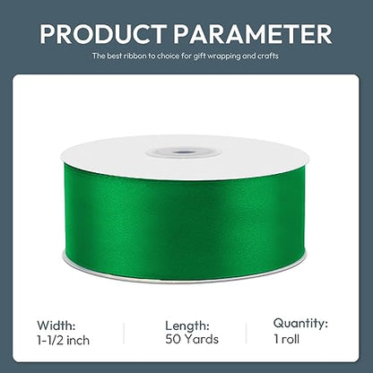 1-1/2" x 50 Yards Green Satin Ribbon Crafts Gift Wrapping (150 Foot)