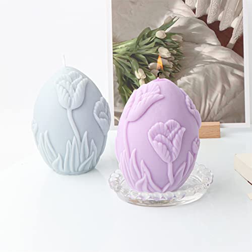 Flower Embossed Egg Candle Silicone Mold Oval Soap Mold Fondant Chocolate Candy Cake Decorating Baking Tools Plaster Epoxy Resin Clay Mold