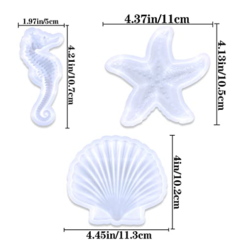3PCS Marine Starfish Shell Hippocampus Resin Molds