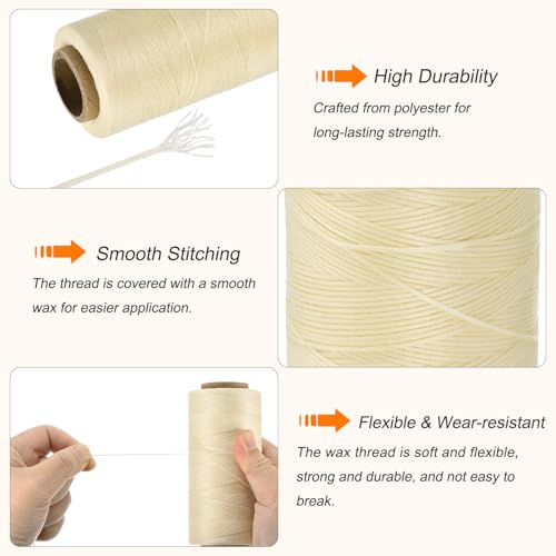 Waxed Thread 284 Yard 0.8mm 150D Flat Wax Thread Polyester Waxed String for Leather Sewing Hand Weaving Book Binding Home Decoration