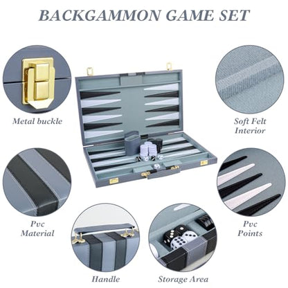 Backgammon Set 2 Players Classic Backgammon Sets for Adults Board Game with PU Leather Case Portable and Travel Backgammon Set