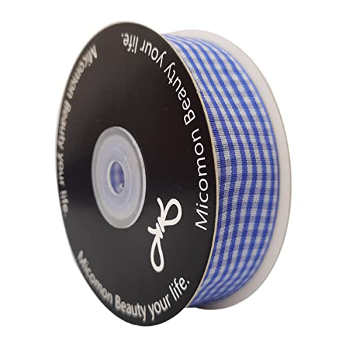 Blue and White Gingham Ribbon Plaid Ribbon 25 Yards Each Roll 100% Polyester