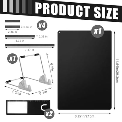 8 Pcs Cross Stitch Accessories and Tools 11.5 x 4.7 Inch Metal Magnet Board Chart Knitting Pattern Holder 2 Bookmark Magnifier with Ruler 1 Bracket 4 Magnet Strips for Crafts Work (8 Count)