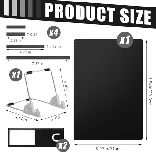 8 Pcs Cross Stitch Accessories and Tools 11.5 x 4.7 Inch Metal Magnet Board Chart Knitting Pattern Holder 2 Bookmark Magnifier with Ruler 1 Bracket 4 Magnet Strips for Crafts Work (8 Count)