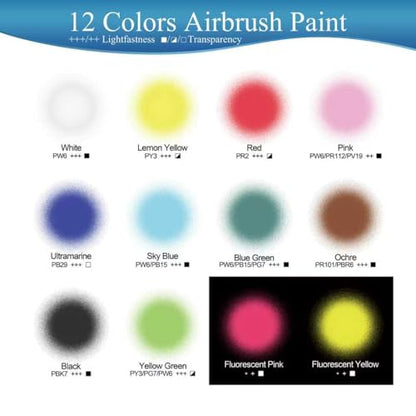 Airbrush Paint 12 Colors with Thinner